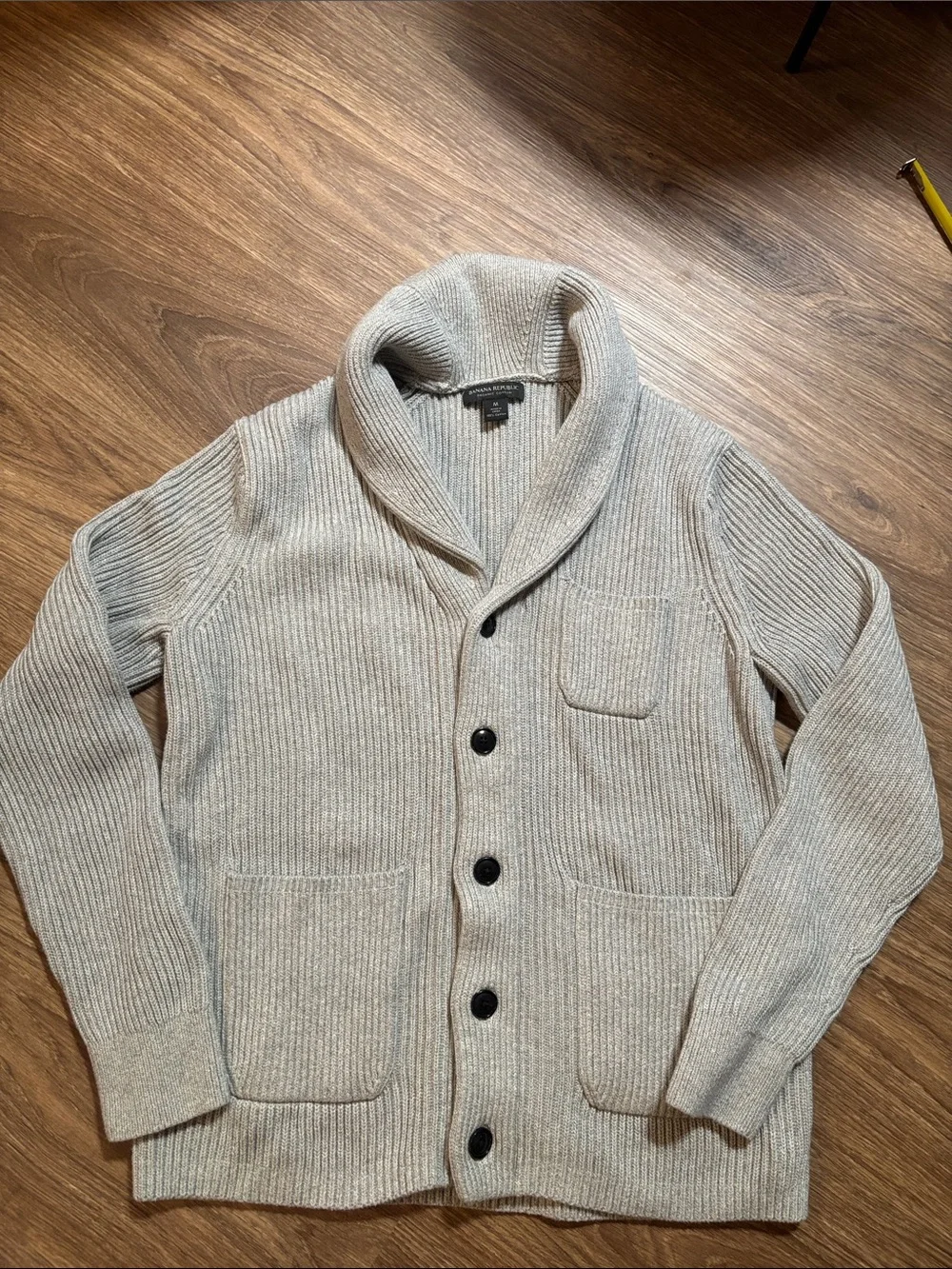 NWOT Banana Republic Mens Organic Supima Cotton Cardigan Sweater Collar Medium